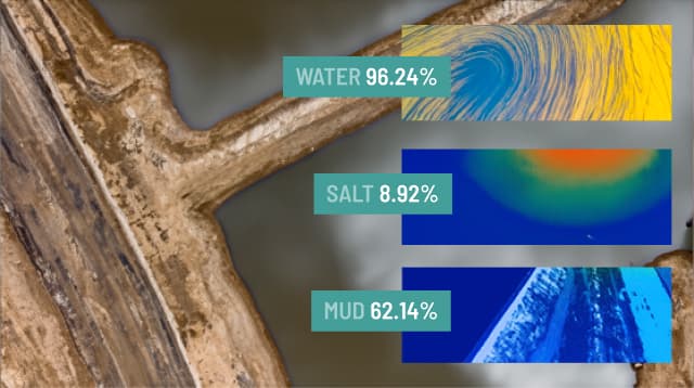 Carbon analysis of a tailings dam, with percentages of water, salt and mud based on thermal imagery