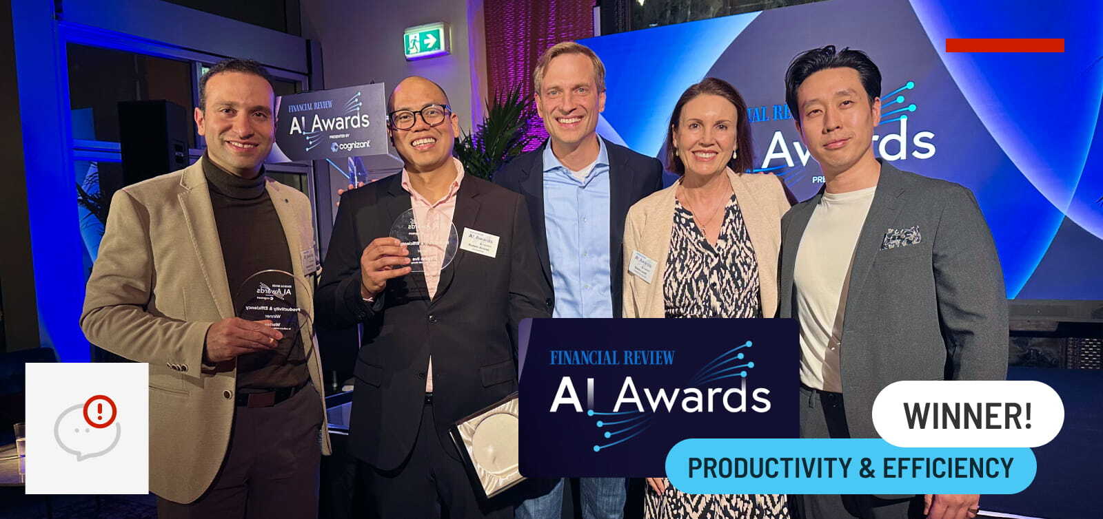 The Unleash live team at the Australian Financial Review AI Awards, winners of the Productivity & Efficiency category